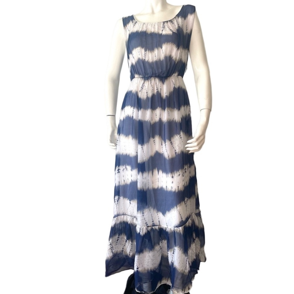 belambra silk blend made in italy Elegant Blue and White Maxi Dress